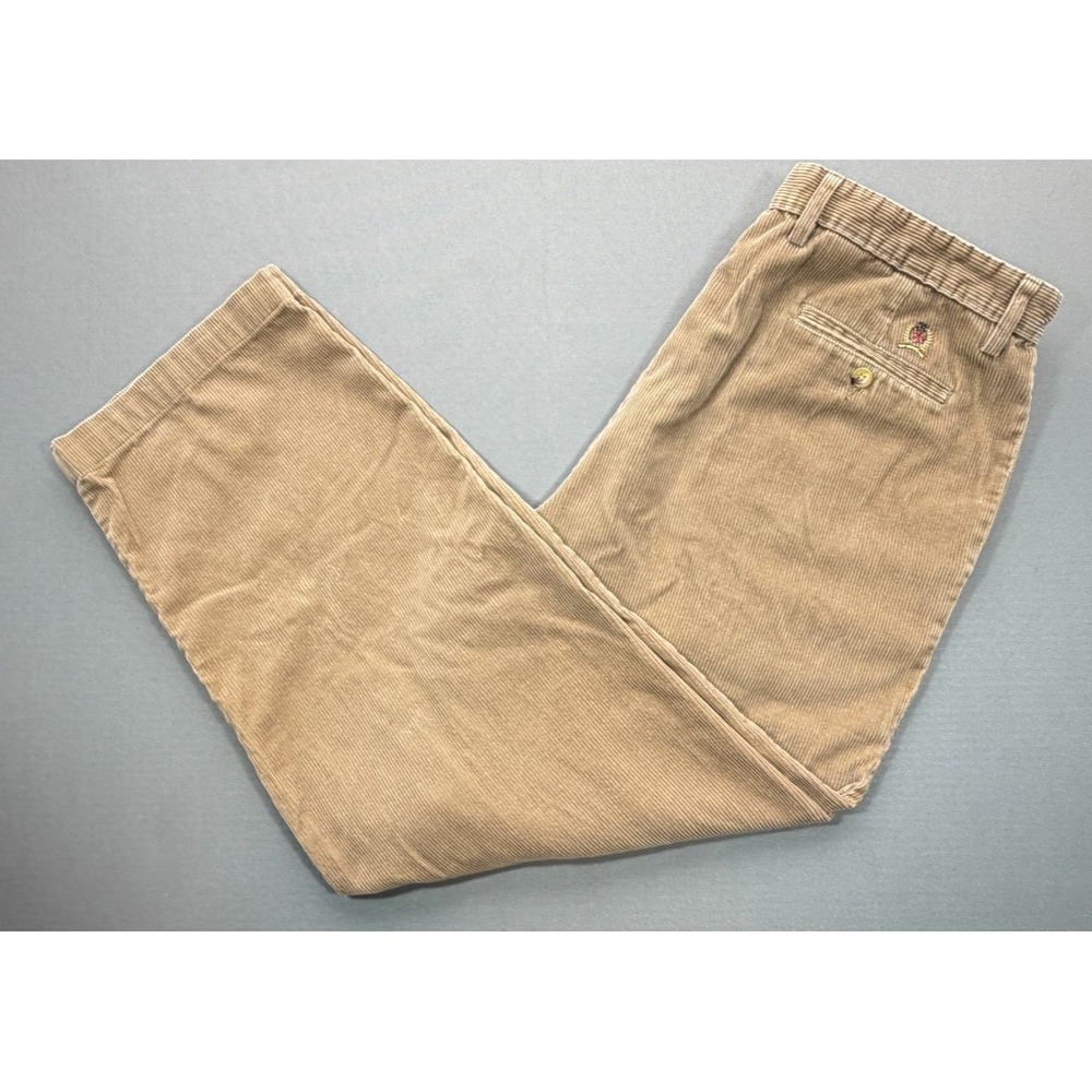 Vintage Tommy Hilfiger Men's 38x32 - Tan Pleated Corduroy Pants Trousers